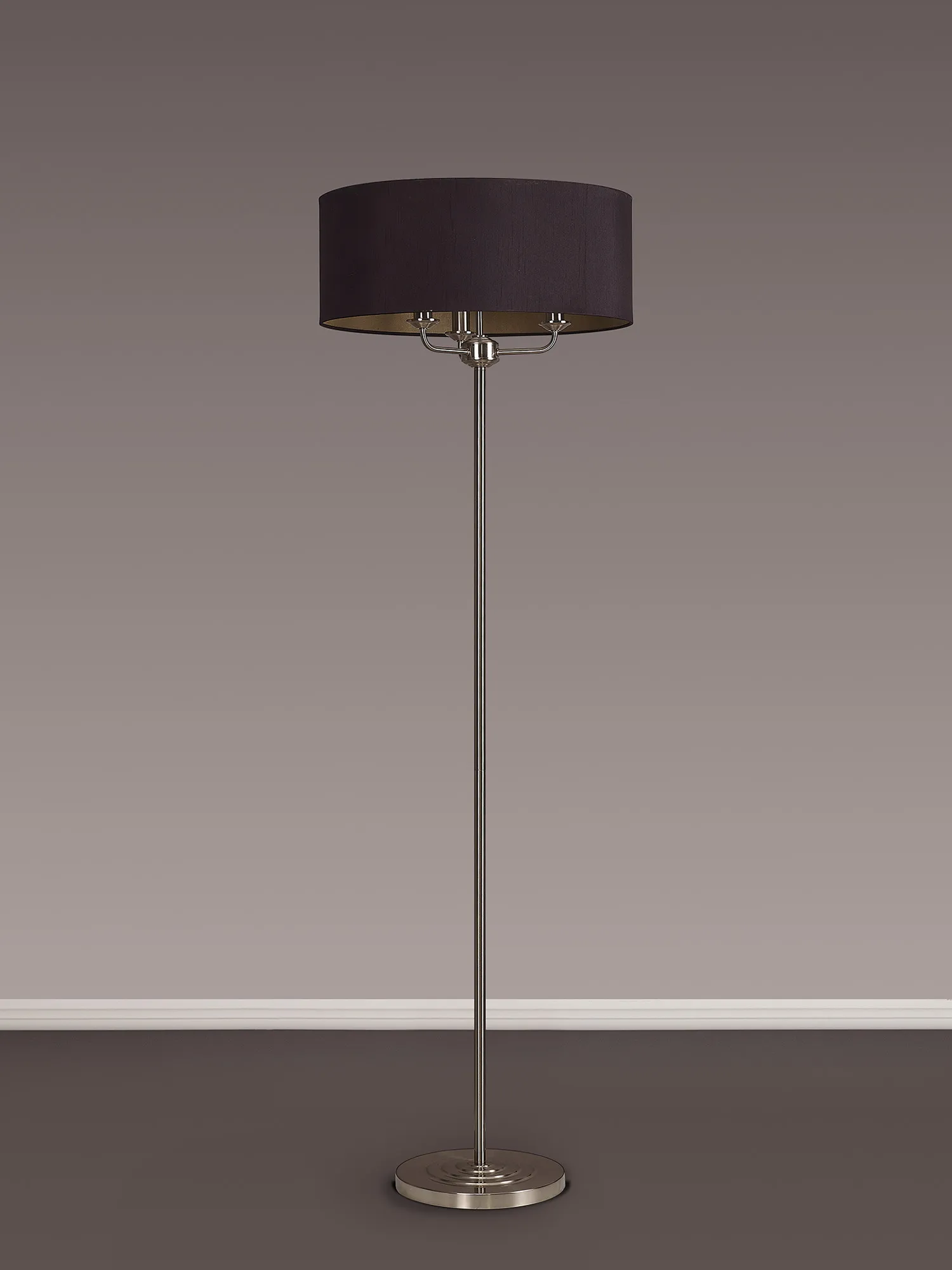 Banyan 45cm 3 Light Floor Lamp Satin Nickel; Midnight Black DK0933  Deco Banyan SN BL/GR